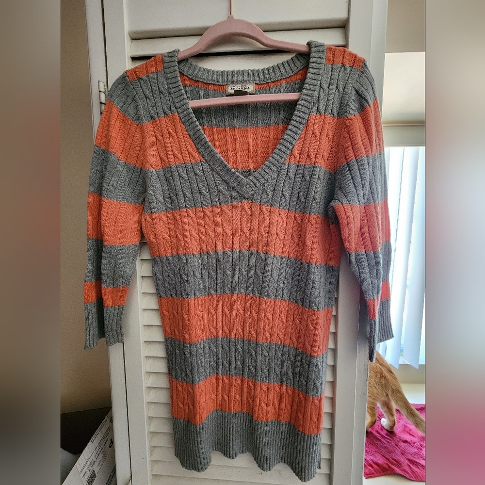 Gray and Orange 1X ARIZONA  Striped Women's Sweater